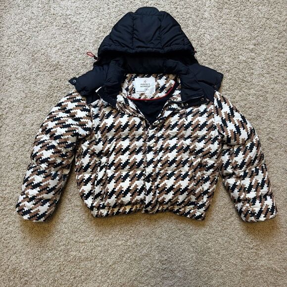 Perfect Moment Women's Houndstooth Ski Jacket Puffer - Camel, Black & White - Picture 7 of 12